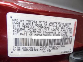 2000 TOYOTA CAMRY LE BURGUNDY 2.2L AT Z17961